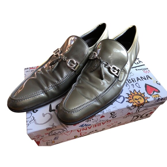 Dolce & Gabbana Green Patent Leather Slip On Pointed Toe Loafers Size US 9 main image 9